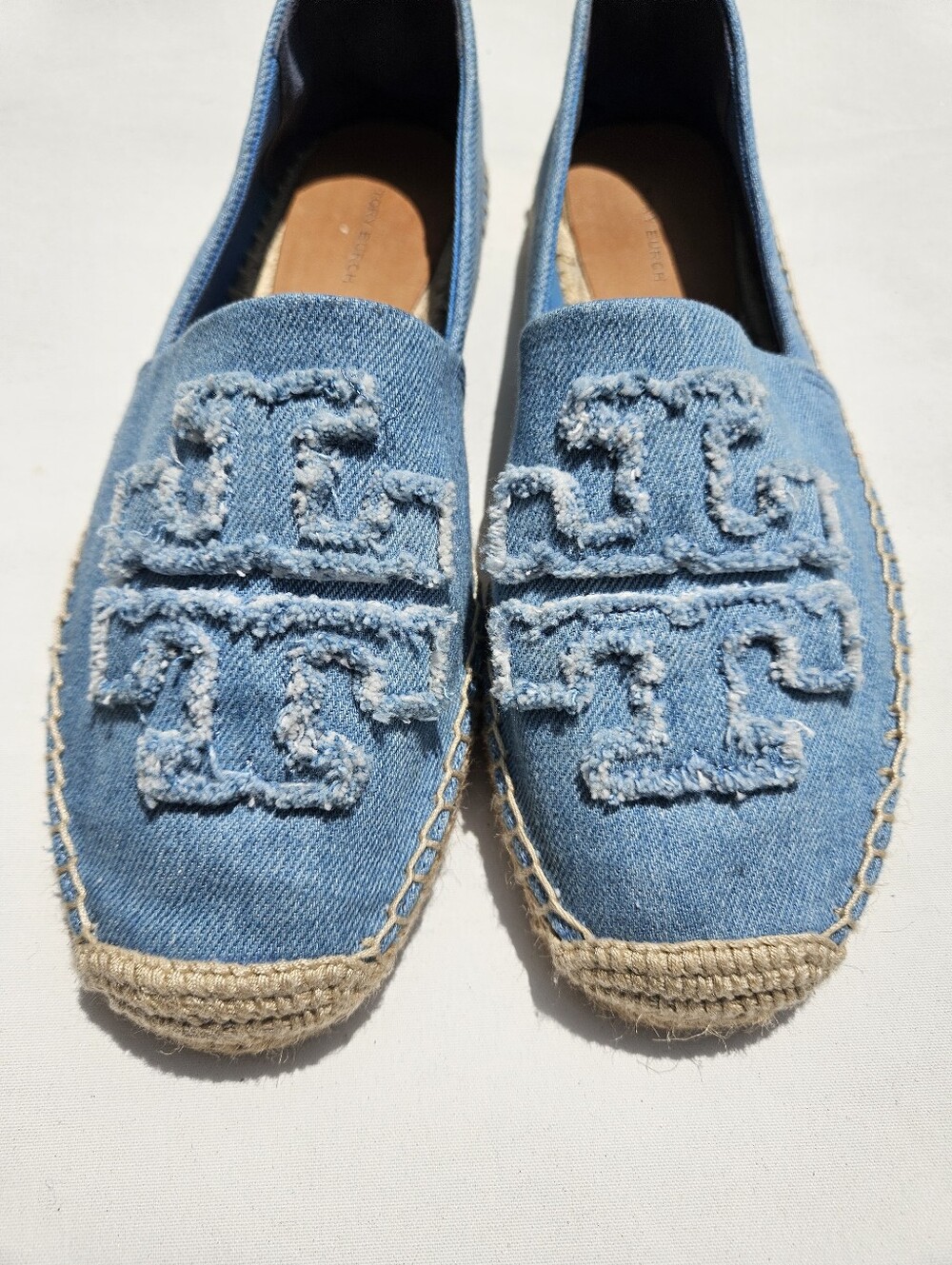 Tory Burch Denim Blue Embroidered Double T Logo Espadrilles Size 9 - Picture 6 of 11